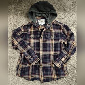 AMERICAN EAGLE Button-Up Long Sleeve Plaid Flannel w/Hood Mens Size Large
